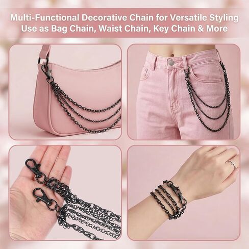Gothic Black Wallet Chain, Black Chain Belt 3 Chains for Goth Grunge Pants Western Style Jewelry in Saudi Arabia