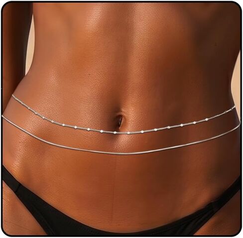 سلاسل الجسم مطلية بالذهب عيار 14 قيراط للنساء، سلسلة حمالة صدر بكيني فضية مثيرة، سلسلة خصر البطن قابلة للتعديل، مجوهرات الجسم للشاطئ والصيف in Kuwait