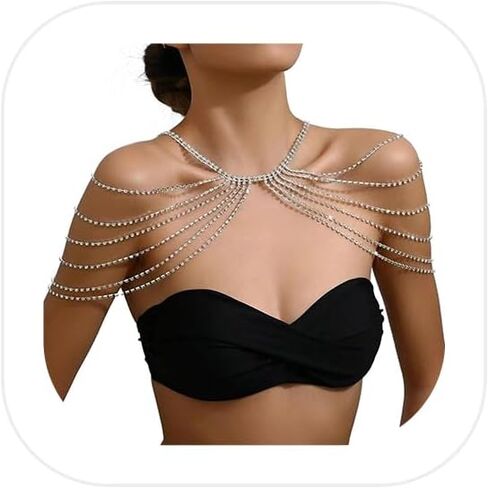 Rhinestone Shoulder Chain Jewelry,Multilayer Arm Tassel Chain Festival Rave Crystal Shoulder Chain Bridal Wedding Back Chain Necklace for Women in Kuwait