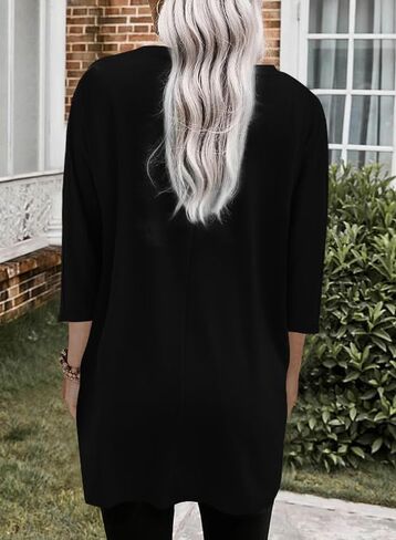 Poetsky Womens 3/4 Sleeve Tunics or Tops to Wear with Leggings Long Shirts Blouses with Pockets S-3XL in Kuwait