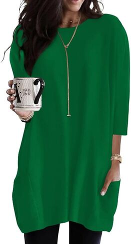 Poetsky Womens 3/4 Sleeve Tunics or Tops to Wear with Leggings Long Shirts Blouses with Pockets S-3XL in Kuwait
