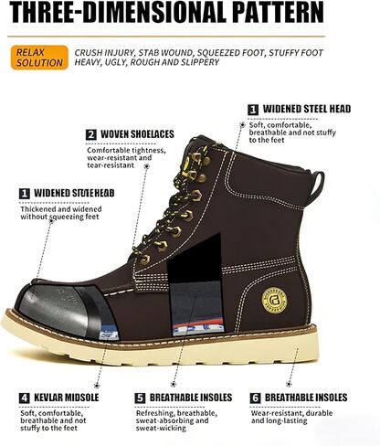 KAIDISEN Steel Toe Work Boots for Men Women,6Inch Moc Toe Slip Resistant Safety Boots for Construction Industrial & Daily Use in Saudi Arabia