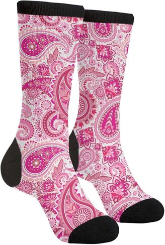 Pink Paisley Novelty Crew Socks Casual Crazy Funny Dress Socks For Women Men Teens Gift in Saudi Arabia
