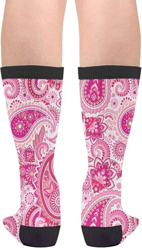 Pink Paisley Novelty Crew Socks Casual Crazy Funny Dress Socks For Women Men Teens Gift in Saudi Arabia