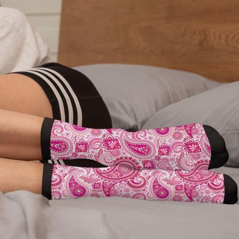 Pink Paisley Novelty Crew Socks Casual Crazy Funny Dress Socks For Women Men Teens Gift in Saudi Arabia