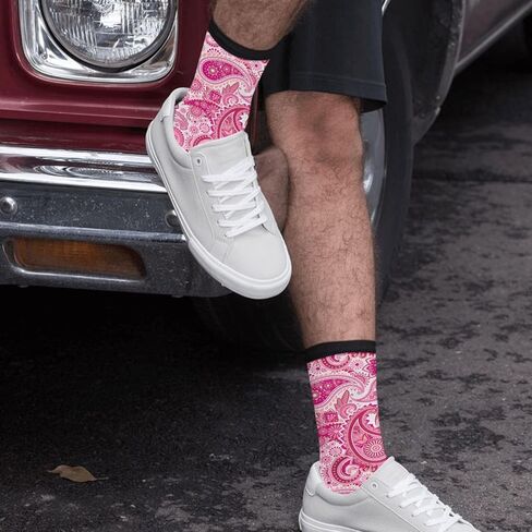 Pink Paisley Novelty Crew Socks Casual Crazy Funny Dress Socks For Women Men Teens Gift in Saudi Arabia