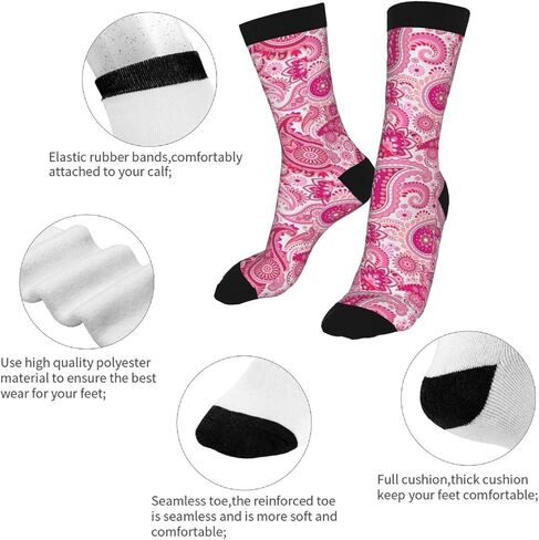 Pink Paisley Novelty Crew Socks Casual Crazy Funny Dress Socks For Women Men Teens Gift in Saudi Arabia