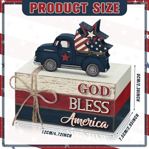 Yuntau 4 Pcs 4th of July Patriotic Table Decor Gold Bless America Wood Signs Farmhouse Red White Blue Book Stacked 250th Anniversary Independence Day Tabletop Centerpiece Decor for Home Indoor Office in Kuwait