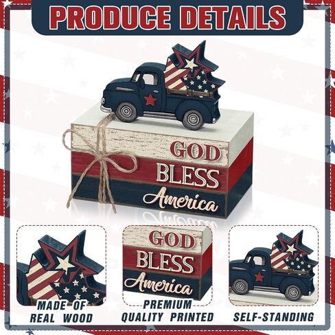 Yuntau 4 Pcs 4th of July Patriotic Table Decor Gold Bless America Wood Signs Farmhouse Red White Blue Book Stacked 250th Anniversary Independence Day Tabletop Centerpiece Decor for Home Indoor Office in Kuwait