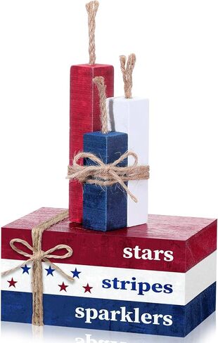 Yuntau 4 Pcs 4th of July Patriotic Table Decor Gold Bless America Wood Signs Farmhouse Red White Blue Book Stacked 250th Anniversary Independence Day Tabletop Centerpiece Decor for Home Indoor Office in Kuwait