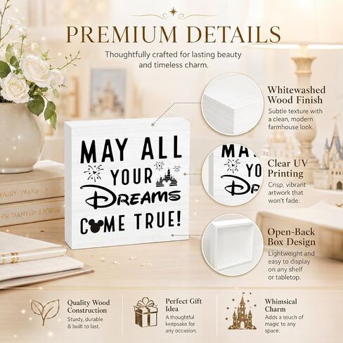 Mouse Theme Inspirational Wood Box Sign, May All Your Dreams Come True, Desk Decor for Home Office, Farmhouse Tabletop Plaque, Kawaii Gift for Friend Coworker in Saudi Arabia