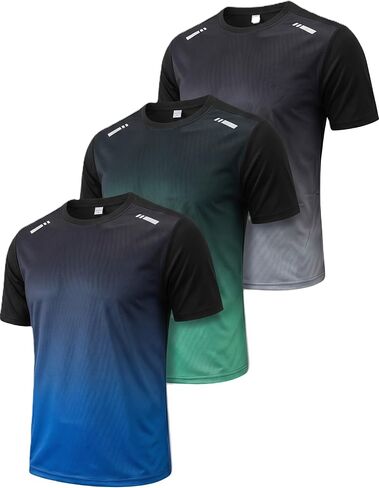 3 Pack Mens T-Shirts - Dry Fit Workout Shirts for Men, Gradient Athletic Short Sleeve Mesh Tees, Quick Dry Gym Tops in Kuwait