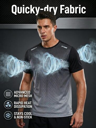 3 Pack Mens T-Shirts - Dry Fit Workout Shirts for Men, Gradient Athletic Short Sleeve Mesh Tees, Quick Dry Gym Tops in Kuwait