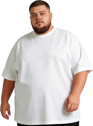 تي شيرتات رجالية كبيرة وطويلة 5XL-8XL مزيج القطن رقبة دائرية عادية أساسية كم قصير تي شيرت ناعم للخارج، صالة الألعاب الرياضية، التمرين in Kuwait