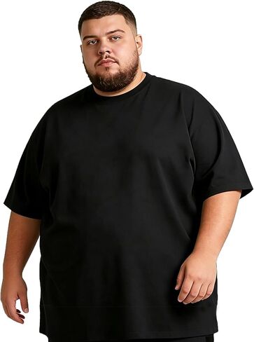 تي شيرتات رجالية كبيرة وطويلة 5XL-8XL مزيج القطن رقبة دائرية عادية أساسية كم قصير تي شيرت ناعم للخارج، صالة الألعاب الرياضية، التمرين in Kuwait