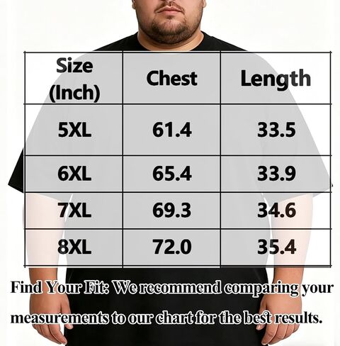 تي شيرتات رجالية كبيرة وطويلة 5XL-8XL مزيج القطن رقبة دائرية عادية أساسية كم قصير تي شيرت ناعم للخارج، صالة الألعاب الرياضية، التمرين in Kuwait