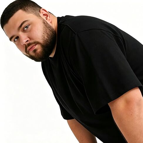 تي شيرتات رجالية كبيرة وطويلة 5XL-8XL مزيج القطن رقبة دائرية عادية أساسية كم قصير تي شيرت ناعم للخارج، صالة الألعاب الرياضية، التمرين in Kuwait