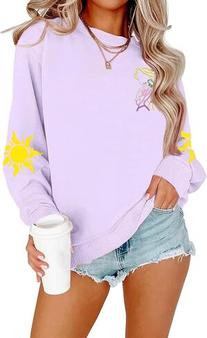 Fantastical Sweatshirts for Women Embroidered Princess Long Sleeve Shirt Vacation Crew Neck Pullover Tops in Saudi Arabia