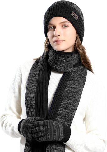 Womens Winter Warm Knit Beanie Hat Touchscreen Gloves Long Scarf Set Skull Cap Unisex Adult Royal Blue in Saudi Arabia