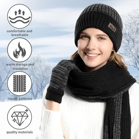 Womens Winter Warm Knit Beanie Hat Touchscreen Gloves Long Scarf Set Skull Cap Unisex Adult Royal Blue in Saudi Arabia