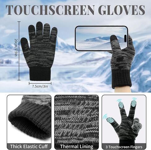 Womens Winter Warm Knit Beanie Hat Touchscreen Gloves Long Scarf Set Skull Cap Unisex Adult Royal Blue in Saudi Arabia