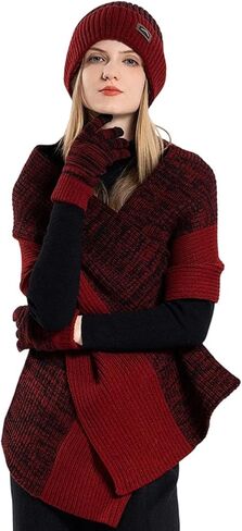 Womens Winter Warm Knit Beanie Hat Touchscreen Gloves Long Scarf Set Skull Cap Unisex Adult Royal Blue in Saudi Arabia