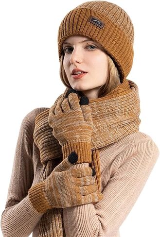 Womens Winter Warm Knit Beanie Hat Touchscreen Gloves Long Scarf Set Skull Cap Unisex Adult Royal Blue in Saudi Arabia