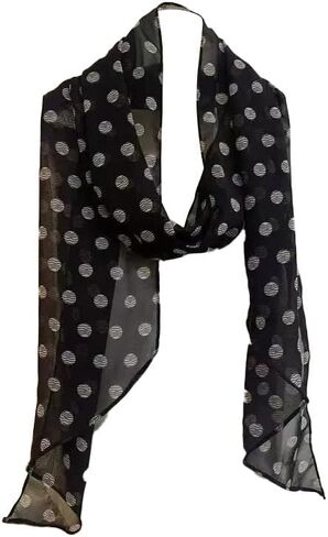 Elegant Women's Water Ripples White Polka Dot Print Long Scarf – Breathable, and Perfect for Outdoor Windproof Accessories in Kuwait
