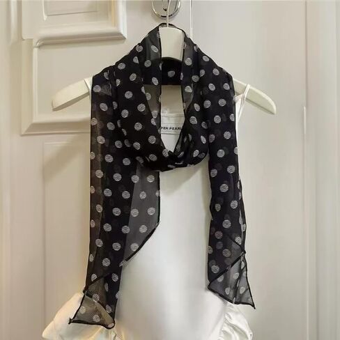 Elegant Women's Water Ripples White Polka Dot Print Long Scarf – Breathable, and Perfect for Outdoor Windproof Accessories in Kuwait