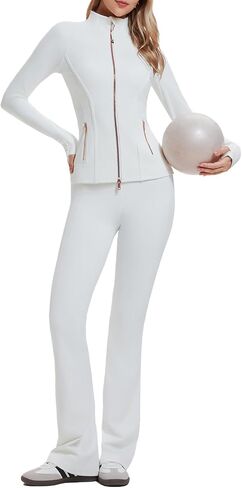 Airfree Womens Sweatsuits 2 Piece Set Tracksuit Full Zip Up Jacket and Contrast Striped Bell Bottom Pants Outfits Lounge Sets in Saudi Arabia
