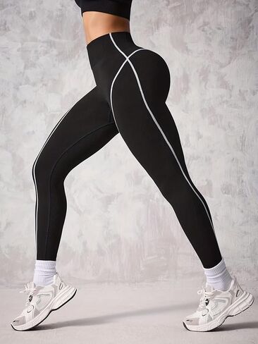 Women High Waist Contour Leggings Workout Pants for Women Gym Running Stretch Athletic Tights with Contrast Seam Design in Kuwait