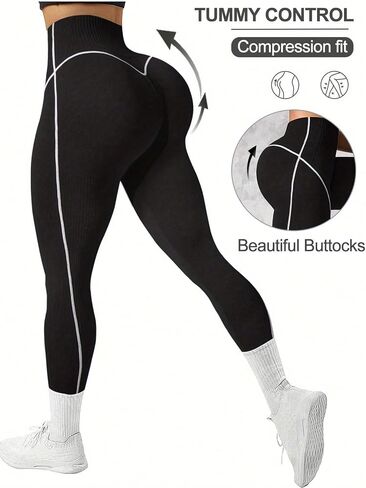 Women High Waist Contour Leggings Workout Pants for Women Gym Running Stretch Athletic Tights with Contrast Seam Design in Kuwait