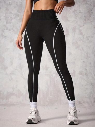 Women High Waist Contour Leggings Workout Pants for Women Gym Running Stretch Athletic Tights with Contrast Seam Design in Kuwait