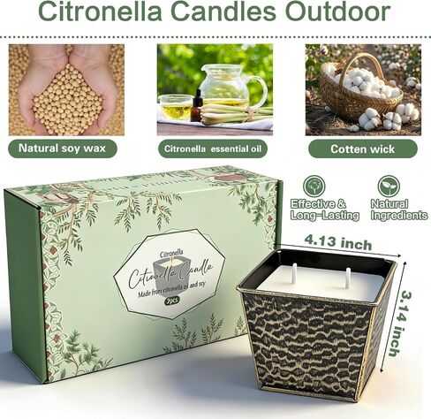 Citronella Candles Outdoor, Large 12oz 2-Pack Soy Wax Candles with Citronella Oil, 2 Wicks, 50-Hour Burn Time Each, Natural Outdoor Candles for Patio, Garden, Deck, Backyard and Summer Nights in Saudi Arabia
