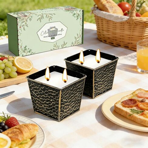 Citronella Candles Outdoor, Large 12oz 2-Pack Soy Wax Candles with Citronella Oil, 2 Wicks, 50-Hour Burn Time Each, Natural Outdoor Candles for Patio, Garden, Deck, Backyard and Summer Nights in Saudi Arabia