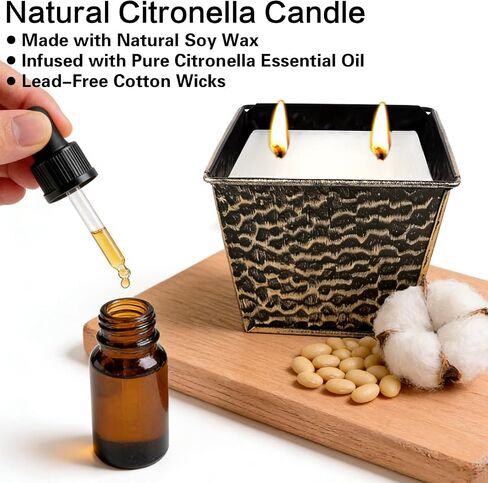 Citronella Candles Outdoor, Large 12oz 2-Pack Soy Wax Candles with Citronella Oil, 2 Wicks, 50-Hour Burn Time Each, Natural Outdoor Candles for Patio, Garden, Deck, Backyard and Summer Nights in Saudi Arabia