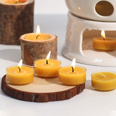 36 Packs Beeswax Tealight Candles- 4 Hour Burn Time Beeswax Candles Burn Evenly and Clean Bees Wax Candles Bulk Smokeless Beeswax Tea Lights for Relaxing Air Purification in Saudi Arabia