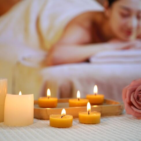 36 Packs Beeswax Tealight Candles- 4 Hour Burn Time Beeswax Candles Burn Evenly and Clean Bees Wax Candles Bulk Smokeless Beeswax Tea Lights for Relaxing Air Purification in Saudi Arabia