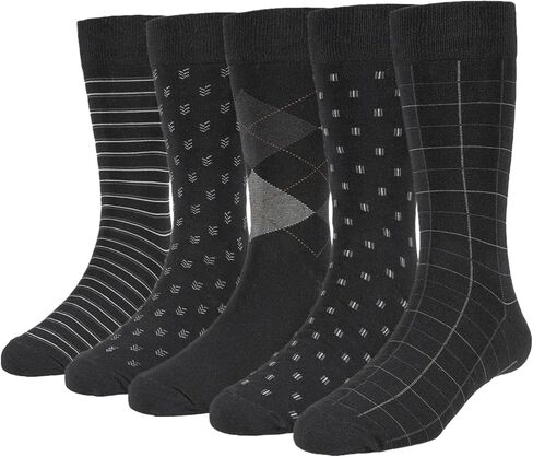 Men's Bamboo Rayon Dress Socks, 5-Pack Patterned Crew Socks, Soft Breathable Business Socks for Men, Size US 8-13 in Saudi Arabia