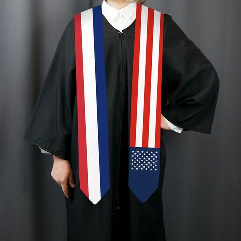 72 Inch France Flag and USA Flag Graduation Sash Unisex Adults Graduation Stole Scarf International (Not Include Baccalaureate Gown and Hat) in Kuwait