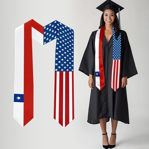 2026 Chile Flag and USA Flag Graduation Stole Graduation Sash Class of 2026 Graduation Scarf for International Student (Baccalaureate Gown and Hat Not Included) in Kuwait