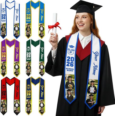 D-Story Personalized Graduation Stole Class of 2026 Custom Congratulations Sash Stoles with Photo Name for Graduation Gifts in Saudi Arabia