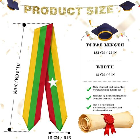 Myanmar Burma Flag Graduation Stole Sash for Study Aboard International Students Abroad Adult Unisex in Saudi Arabia