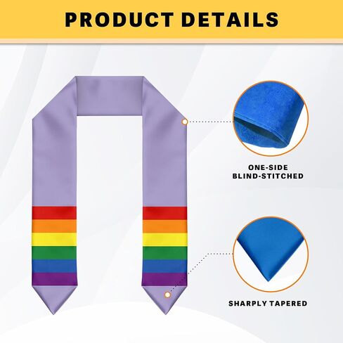Rainbow Lavender LGBTQ+ Gay Queer Flag Graduation Stole Graduation Sash Scarf for International Student Abroad Adult Unisex in Saudi Arabia