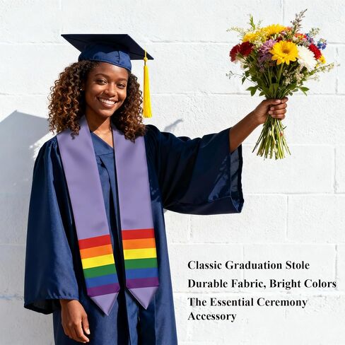 Rainbow Lavender LGBTQ+ Gay Queer Flag Graduation Stole Graduation Sash Scarf for International Student Abroad Adult Unisex in Saudi Arabia