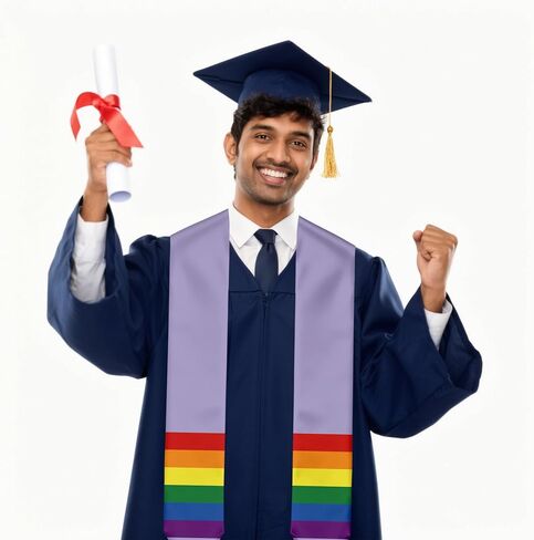 Rainbow Lavender LGBTQ+ Gay Queer Flag Graduation Stole Graduation Sash Scarf for International Student Abroad Adult Unisex in Saudi Arabia