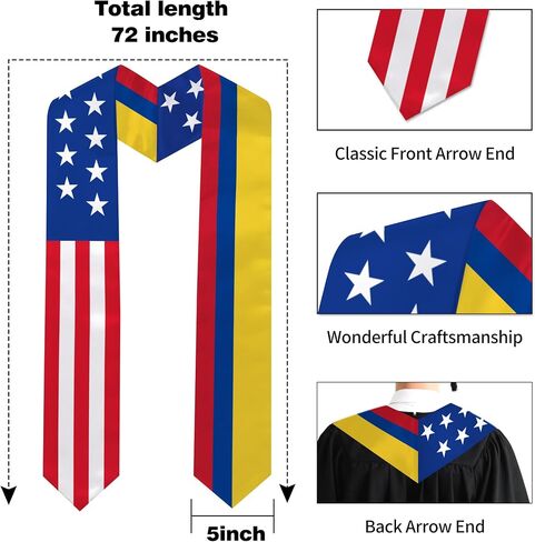 Colombia Flag Graduation Stole 72 x 5 Inches Decorative Ceremonial Accessory Sash for International Student (Baccalaureate Gown and Hat Not Included) in Kuwait