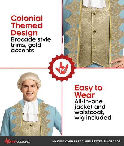 Morph Rennaisance Costume Mens, Colonial Costume Men, 1700s Costume Adult, Halloween Costumes For Men in Kuwait