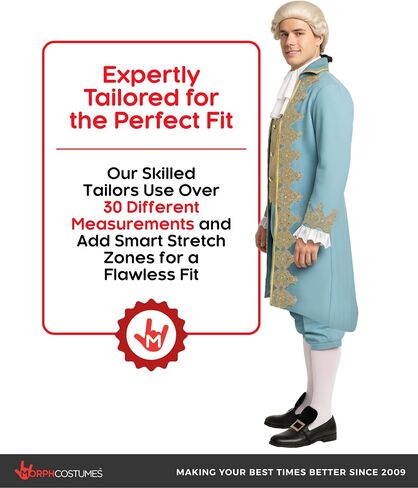 Morph Rennaisance Costume Mens, Colonial Costume Men, 1700s Costume Adult, Halloween Costumes For Men in Kuwait