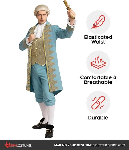 Morph Rennaisance Costume Mens, Colonial Costume Men, 1700s Costume Adult, Halloween Costumes For Men in Kuwait